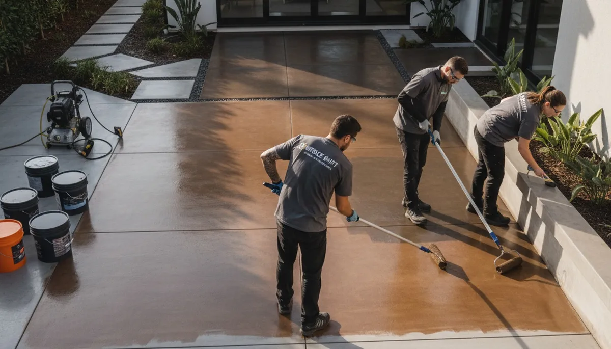 Professional concrete staining on patio surface in Orlando, FL by expert house painters
