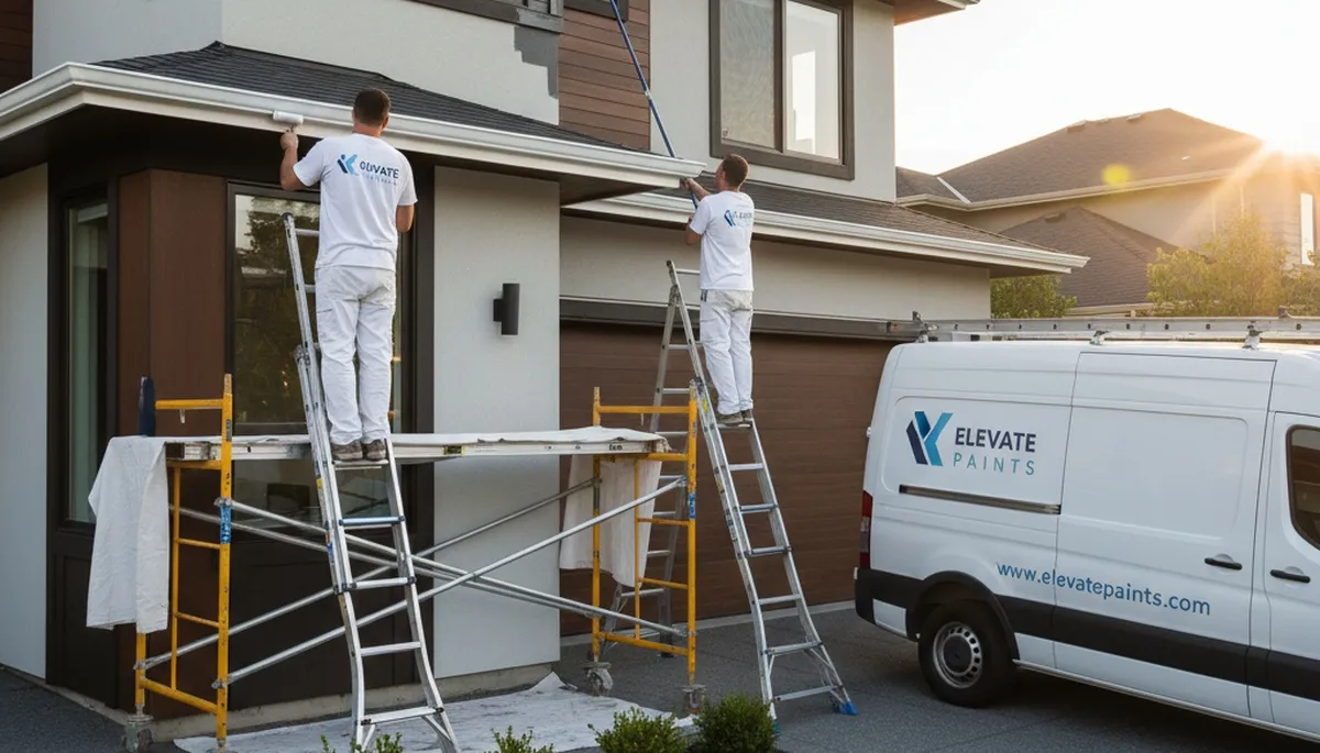 Professional gutter painting on Orlando, FL home exterior by licensed house painters