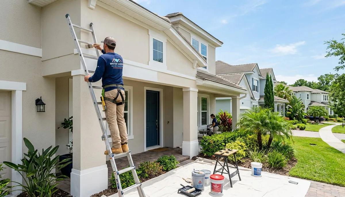 Professional house painters working on residential exterior in Orlando FL